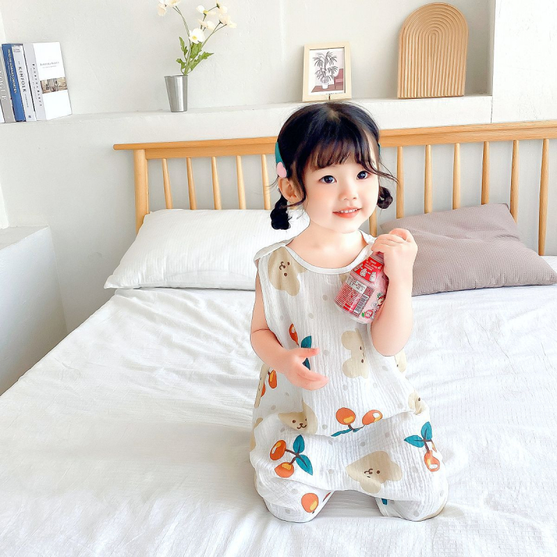 Karikatūrų vasaros medvilninė miego liemenė vaikams 1–3 metų, drėgmės šalinimas