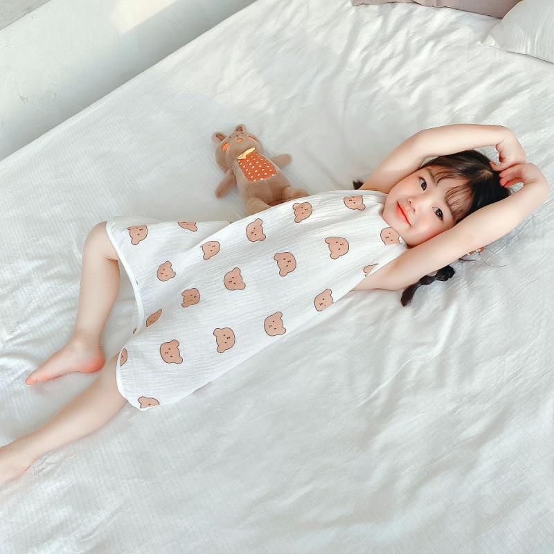 Karikatūrų vasaros medvilninė miego liemenė vaikams 1–3 metų, drėgmės šalinimas
