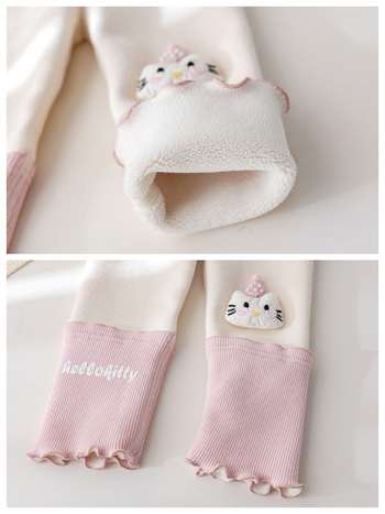 Dječje zimske hlače od pamuka s flis podstavom, mačica izšivena i čipka, elastičan pojas, za djecu od 3 do 8 godina