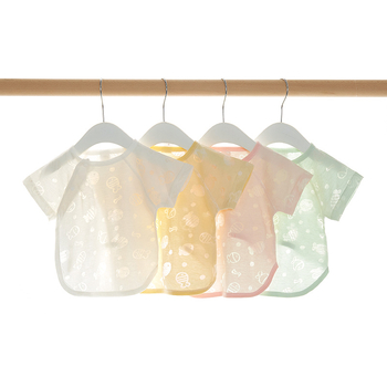 Monk stiliaus vasaros kūdikių viršūnė, trumpomis rankovėmis, apvaliu kaklu, 60% medvilnė, universalus, be gobtuvo