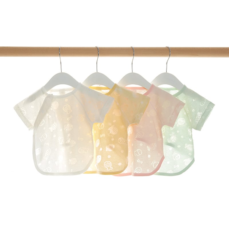 Monk stiliaus vasaros kūdikių viršūnė, trumpomis rankovėmis, apvaliu kaklu, 60% medvilnė, universalus, be gobtuvo