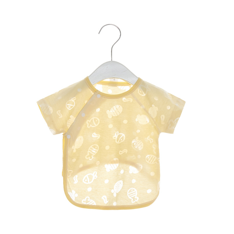 Monk stiliaus vasaros kūdikių viršūnė, trumpomis rankovėmis, apvaliu kaklu, 60% medvilnė, universalus, be gobtuvo