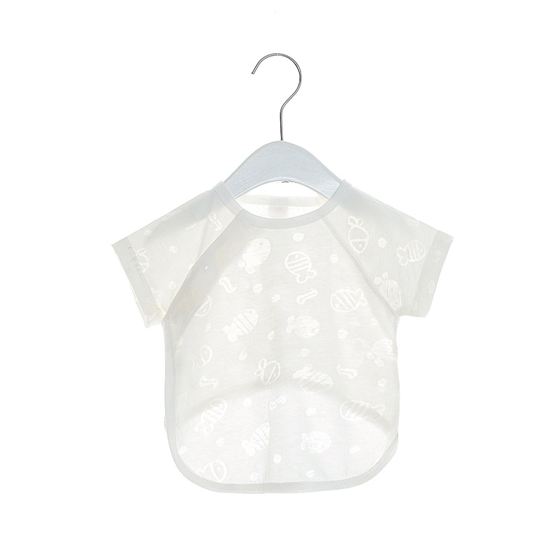 Monk stiliaus vasaros kūdikių viršūnė, trumpomis rankovėmis, apvaliu kaklu, 60% medvilnė, universalus, be gobtuvo