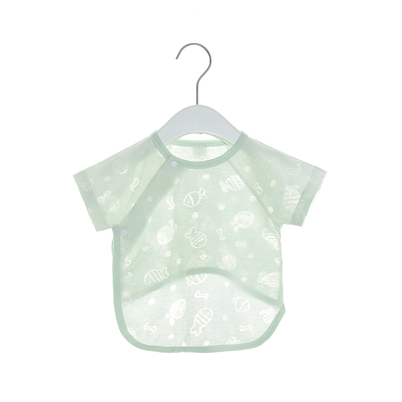 Monk stiliaus vasaros kūdikių viršūnė, trumpomis rankovėmis, apvaliu kaklu, 60% medvilnė, universalus, be gobtuvo