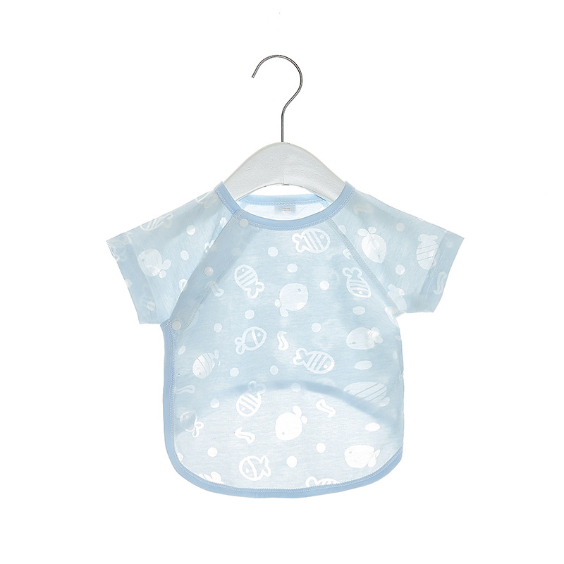 Monk stiliaus vasaros kūdikių viršūnė, trumpomis rankovėmis, apvaliu kaklu, 60% medvilnė, universalus, be gobtuvo