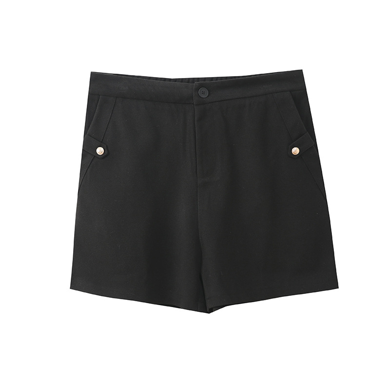 Женски къси вълнени панталони с висок талия, права кройка, дължина три четвърти, полиестер със спандекс, плат 95%+