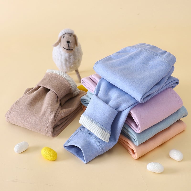 Gyerekeknek szóló gyapjú-selyem termálne nadrág térdvédős, ősz-tél, középmagas derekú, uniszex