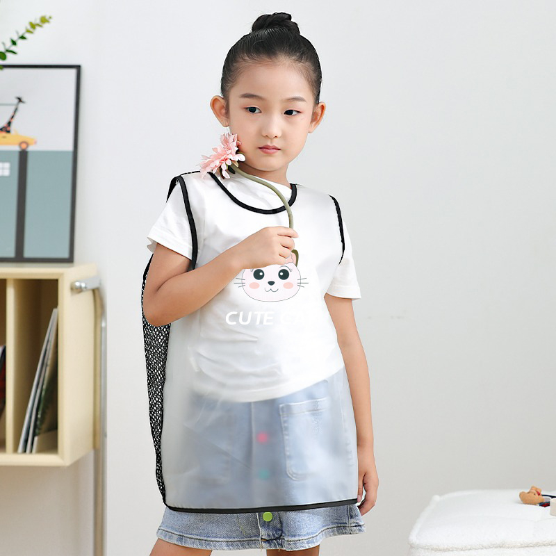 Gyermekeknek szóló vízálló, ujj nélküli festőköntös karikatúra mintával, poliészter, 3–8 éveseknek