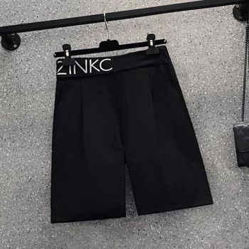 Γυναικείες παντελόνες-σουτ σε στυλ κοστουμιού, ψηλή μέση, πολυεστέρας, ίσια γραμμή, μήκος 5/4, κορεατικό στυλ