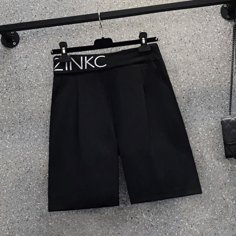 Γυναικείες παντελόνες-σουτ σε στυλ κοστουμιού, ψηλή μέση, πολυεστέρας, ίσια γραμμή, μήκος 5/4, κορεατικό στυλ