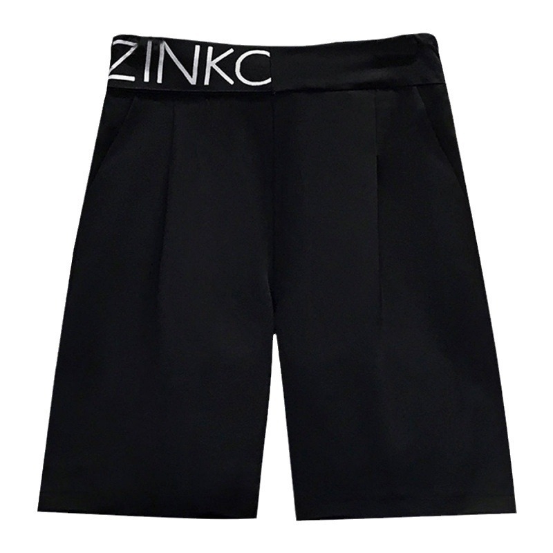 Γυναικείες παντελόνες-σουτ σε στυλ κοστουμιού, ψηλή μέση, πολυεστέρας, ίσια γραμμή, μήκος 5/4, κορεατικό στυλ