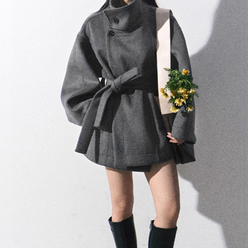 Női Chenille kabát magas gallérral, szoros derékkal, elől fűzős zárás, elasztán <30%