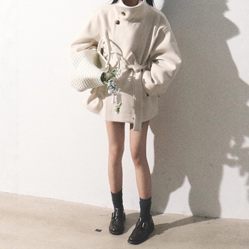 Női Chenille kabát magas gallérral, szoros derékkal, elől fűzős zárás, elasztán <30%