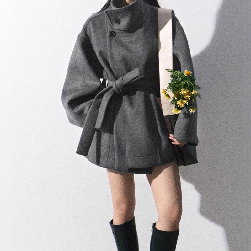 Női Chenille kabát magas gallérral, szoros derékkal, elől fűzős zárás, elasztán <30%