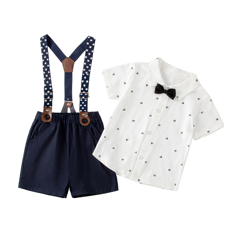 Costum pentru copii din bumbac, două piese, mâneci scurte, pantaloni scurți, pentru copii 1–3 ani