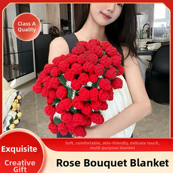 Rožių puokštės pledas - rankų austas su gėlių raštu, poliesteris, 500–799 g, pavasaris ir ruduo, susitraukimas 2–3%