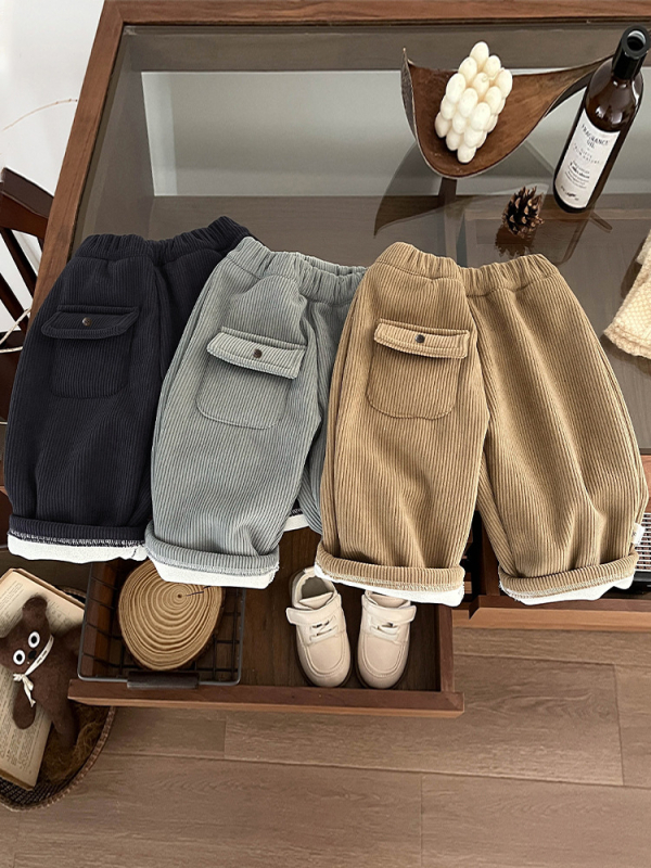 Korea-stiilis corduroy laste püksid, unisex, 100% polüester, vanus 1–3 aastat, sügisel-talvel