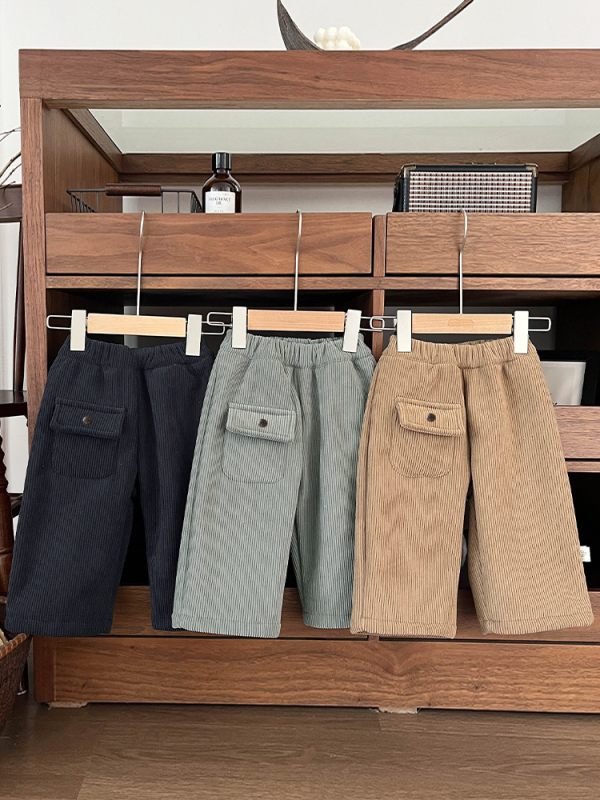 Korea-stiilis corduroy laste püksid, unisex, 100% polüester, vanus 1–3 aastat, sügisel-talvel