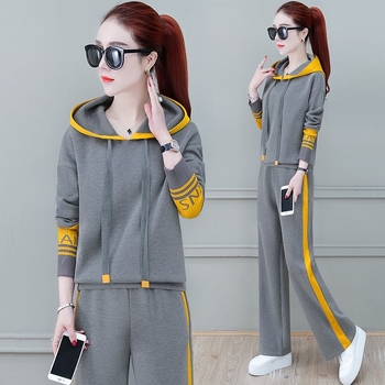 Női kétrészes sportos melegítő kapucnival, hosszú ujjú, 95% poliészter, hétköznapi városi stílus