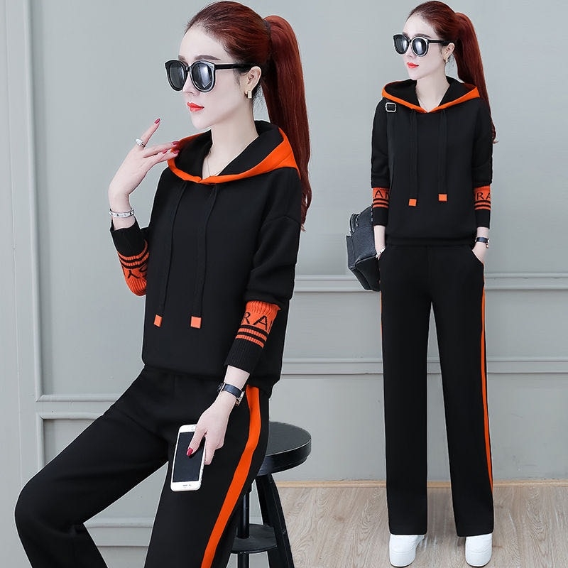 Női kétrészes sportos melegítő kapucnival, hosszú ujjú, 95% poliészter, hétköznapi városi stílus