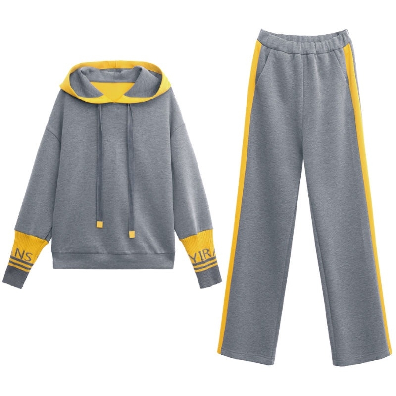 Női kétrészes sportos melegítő kapucnival, hosszú ujjú, 95% poliészter, hétköznapi városi stílus