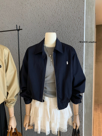 Женски бродиран бейзболен жакет с лаперова яка, дълги ръкави, права кройка, корейски стил