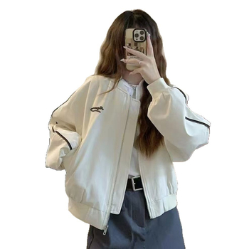 Дамско бейзболно яке със свободен силует, бейзболна яка, цип, полиестер