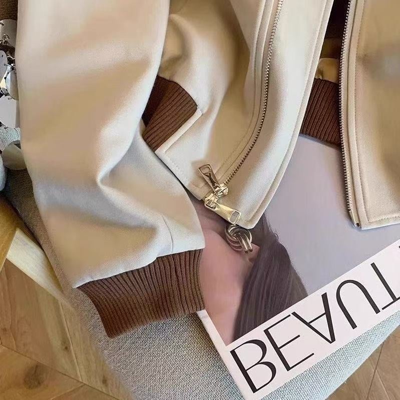 Яке в стил Harajuku за жени, полиестер, дълги ръкави, кръгла яка, цип, свободна кройка, средна дебелина, есен 2025