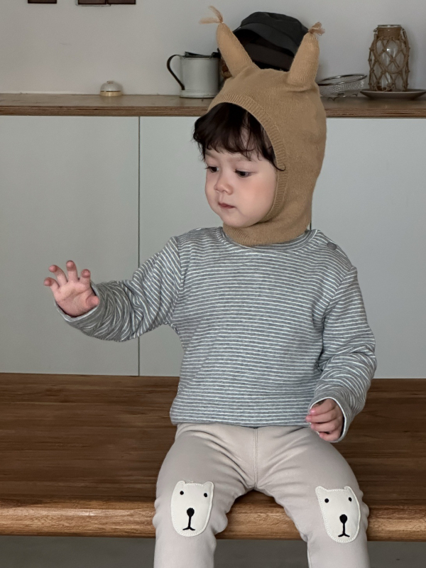 Koreai stílusú téli gyerek felső, csíkos, 95% pamut, kerek nyak