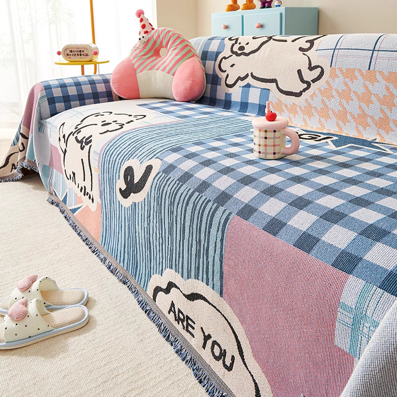 Trysėdžio sofą užvalkalas cartoon stiliumi su doily raštu; raštai: geometriniai, abstraktūs, animacinių filmų gyvūnai; Medžiaga: Six color scarf; Prekės ženklas: Fiber Return