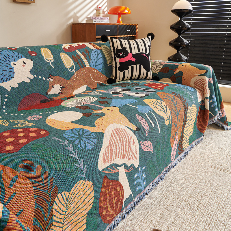 Trysėdžio sofą užvalkalas cartoon stiliumi su doily raštu; raštai: geometriniai, abstraktūs, animacinių filmų gyvūnai; Medžiaga: Six color scarf; Prekės ženklas: Fiber Return