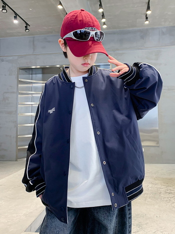 Двустранно детско яке за пролет и есен 2025, полиестерна материя и подплата, дълги ръкави с кръгло деколте, еднобортно закопчаване