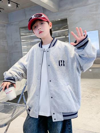 Двустранно детско яке за пролет и есен 2025, полиестерна материя и подплата, дълги ръкави с кръгло деколте, еднобортно закопчаване