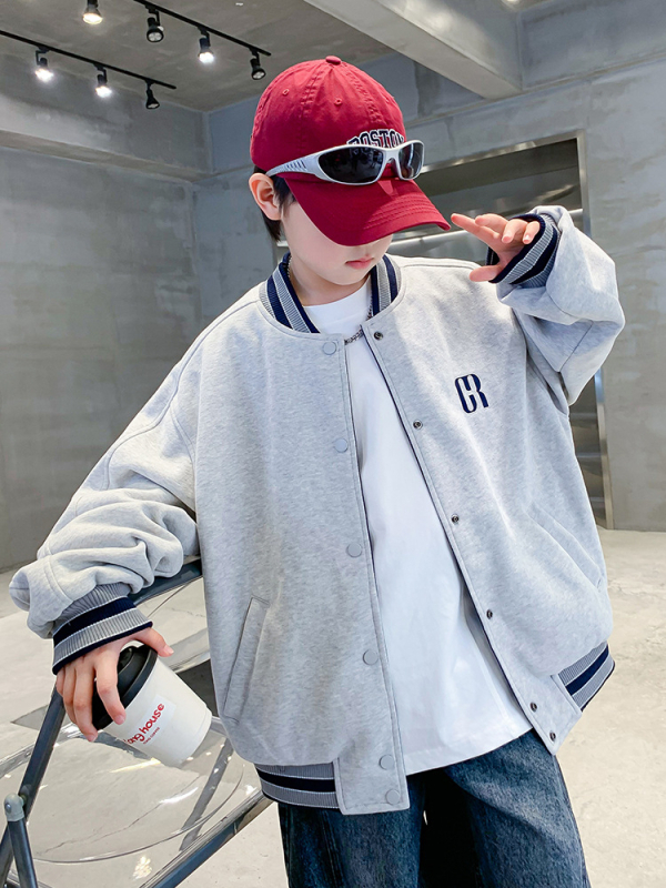 Двустранно детско яке за пролет и есен 2025, полиестерна материя и подплата, дълги ръкави с кръгло деколте, еднобортно закопчаване