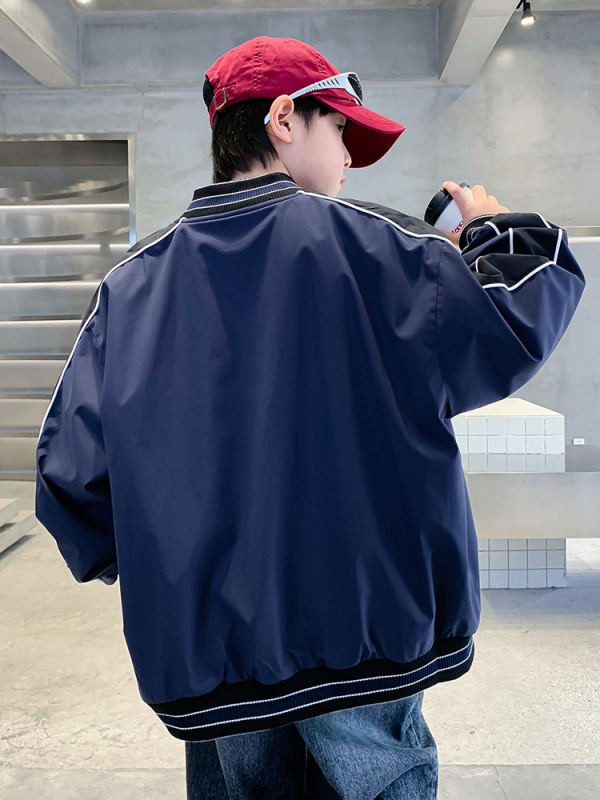 Двустранно детско яке за пролет и есен 2025, полиестерна материя и подплата, дълги ръкави с кръгло деколте, еднобортно закопчаване