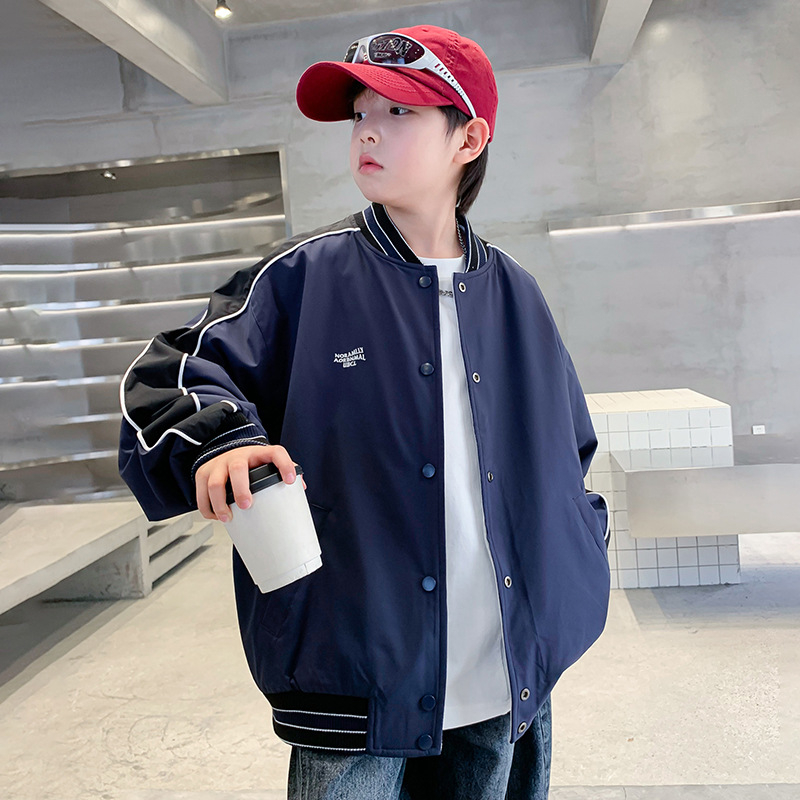 Двустранно детско яке за пролет и есен 2025, полиестерна материя и подплата, дълги ръкави с кръгло деколте, еднобортно закопчаване