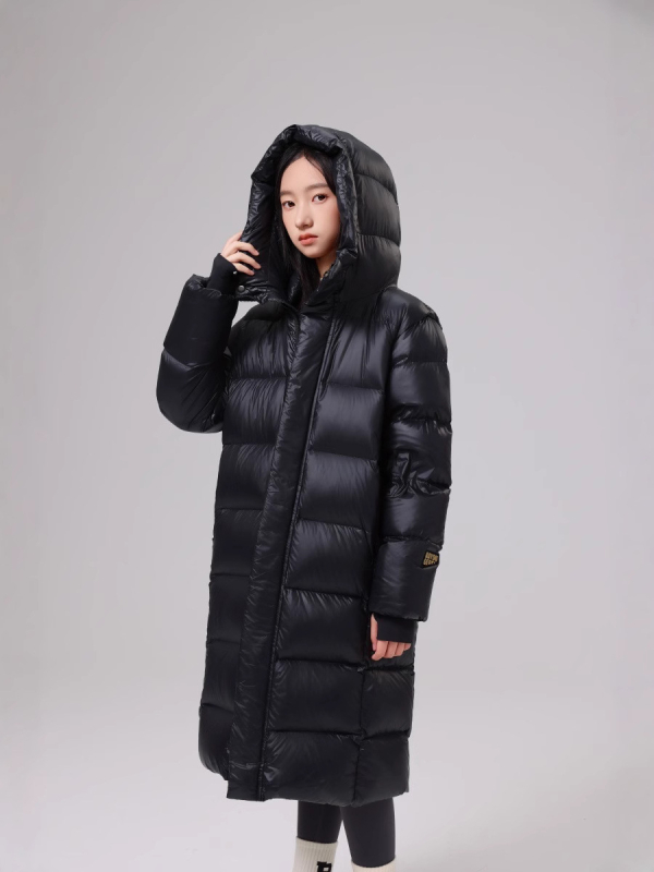 Gyermekeknek szóló tollkabát, uniszex, kacsa toll 95%+, középhosszú, elülső cipzárral, rögzített kapucnival