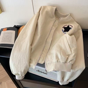 Женско бейзболно яке в американски ретро стил с бродерия, полиестер, свободна кройка, аниме принт, цип