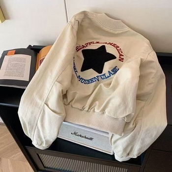 Женско бейзболно яке в американски ретро стил с бродерия, полиестер, свободна кройка, аниме принт, цип