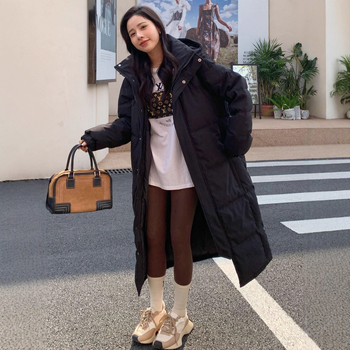Dámska zimná bunda s perím, dlhá po kolená, s kapucňou, hrubá, biely kačací down 86–90% obsah, 201–300 g výplň, zima 2025