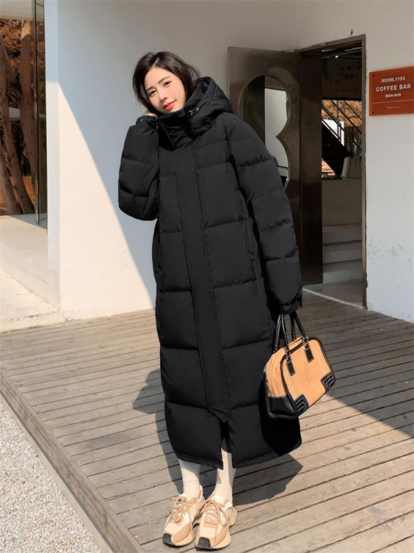 Dámska zimná bunda s perím, dlhá po kolená, s kapucňou, hrubá, biely kačací down 86–90% obsah, 201–300 g výplň, zima 2025