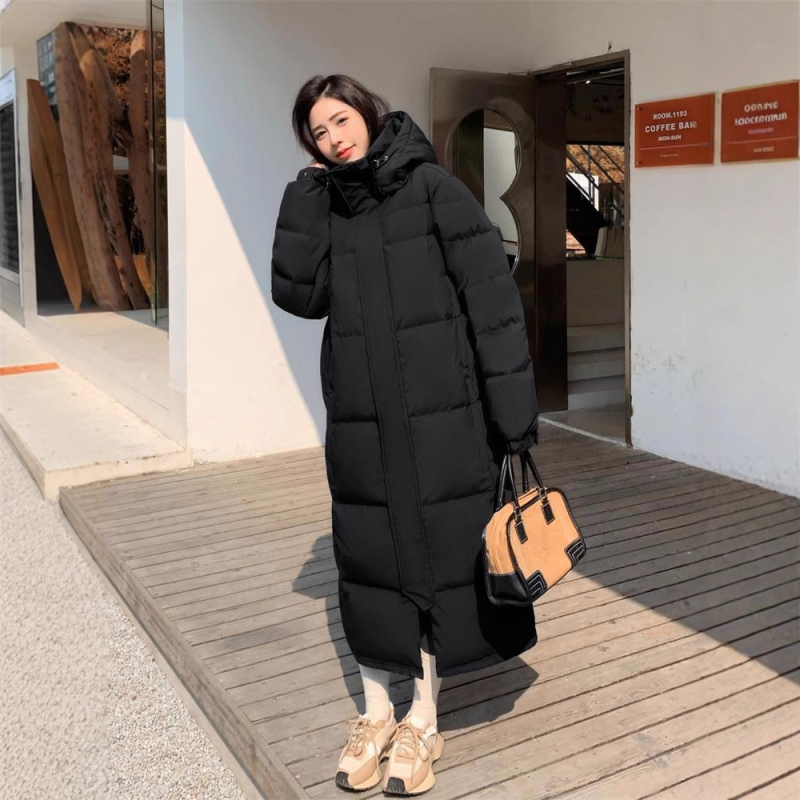 Dámska zimná bunda s perím, dlhá po kolená, s kapucňou, hrubá, biely kačací down 86–90% obsah, 201–300 g výplň, zima 2025