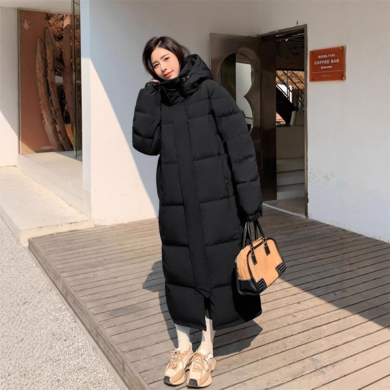 Dámska zimná bunda s perím, dlhá po kolená, s kapucňou, hrubá, biely kačací down 86–90% obsah, 201–300 g výplň, zima 2025