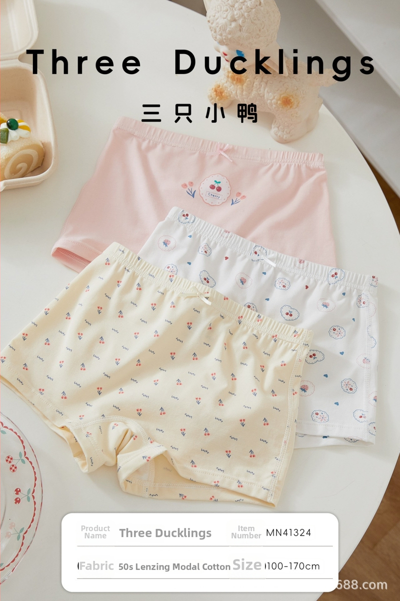 Mergaitei skirti bokseriai Three Little Ducks – Lenzing Modal, 46% Modal, antibakteriniai ir kvėpuojantys, amžius 3–8 metai