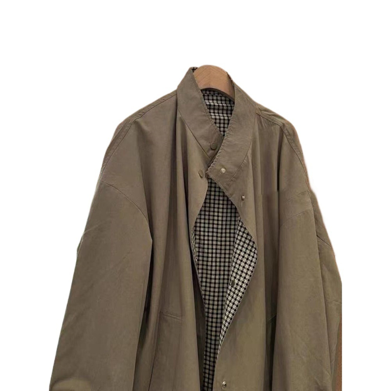 Γυναικείο trench παλτό μεσαίου μήκους — βαμβακοειδής μίξη, πολυεστερική ύφανση, σταθερός γιακάς, μανίκια τύπου πριγκίπισσας, Άνοιξη 2025