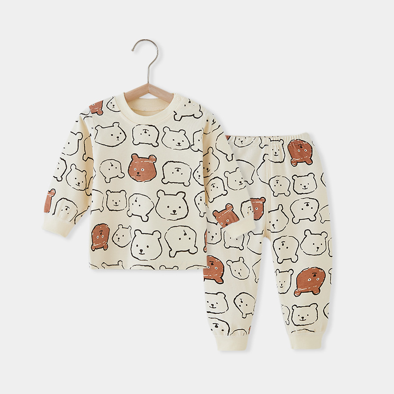 Set de pijamale pentru bebeluș, două piese, din bumbac 100% – tricou cu gât rotund și pantaloni, model cu desene animate, pentru 1-3 ani