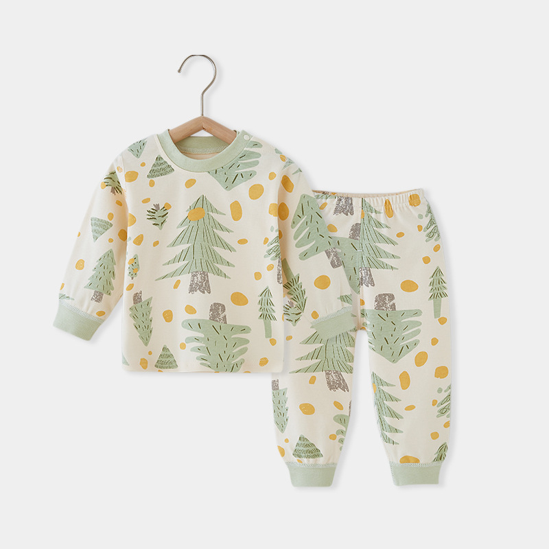 Set de pijamale pentru bebeluș, două piese, din bumbac 100% – tricou cu gât rotund și pantaloni, model cu desene animate, pentru 1-3 ani