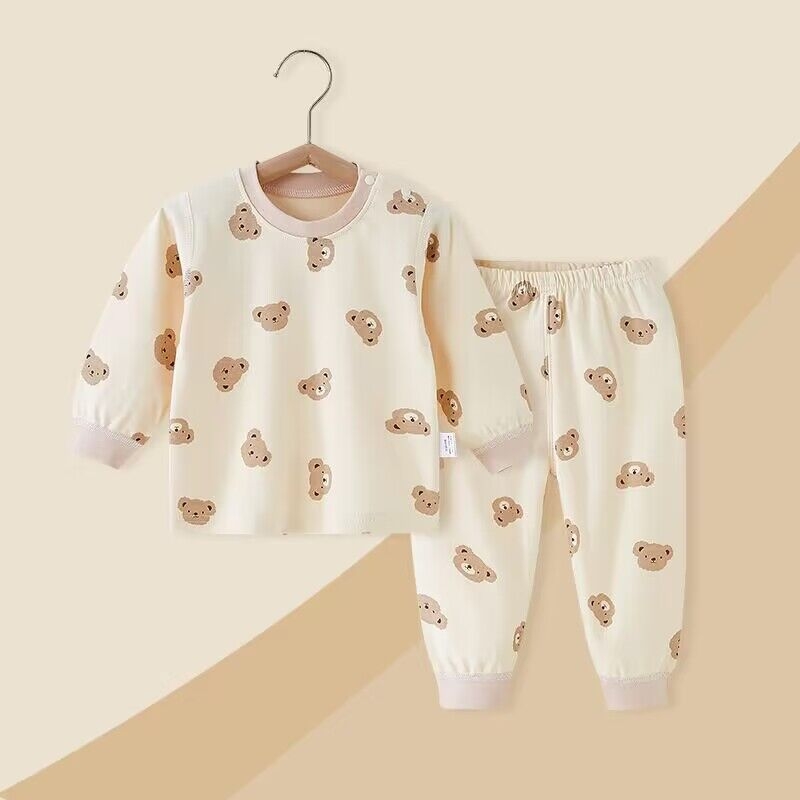 Set de pijamale pentru bebeluș, două piese, din bumbac 100% – tricou cu gât rotund și pantaloni, model cu desene animate, pentru 1-3 ani
