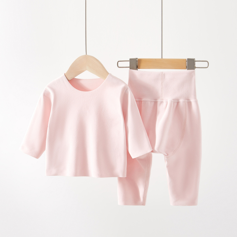 Set de pijamale pentru copii din catifea, talie înaltă pentru protecția burții — material moale și îngroșat din poliester, model cu desene animate, potrivit pentru nou-născuți (0–12 luni) primăvară, toamnă, iarnă