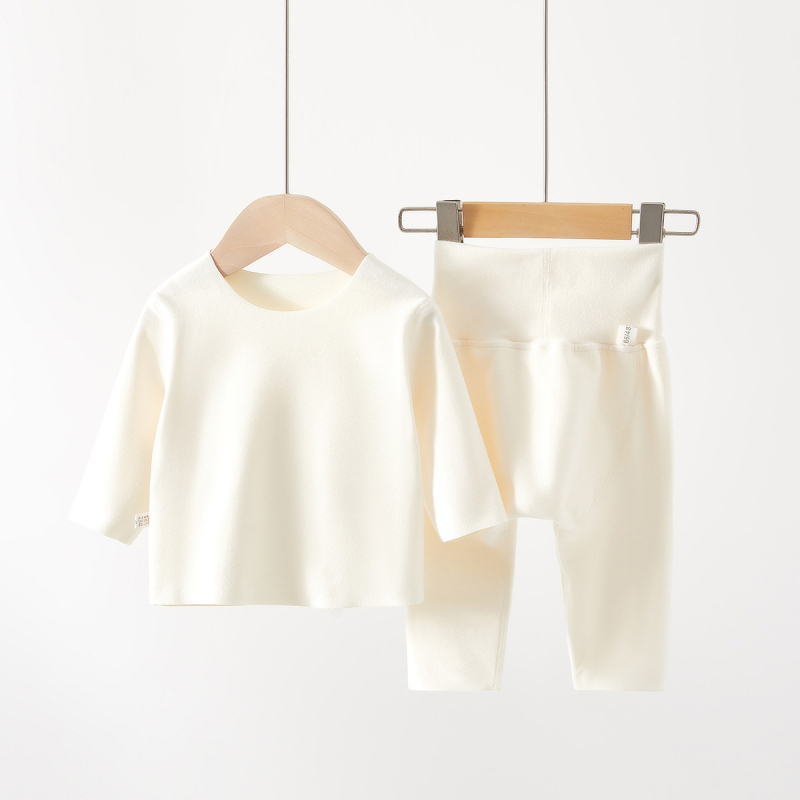 Set de pijamale pentru copii din catifea, talie înaltă pentru protecția burții — material moale și îngroșat din poliester, model cu desene animate, potrivit pentru nou-născuți (0–12 luni) primăvară, toamnă, iarnă